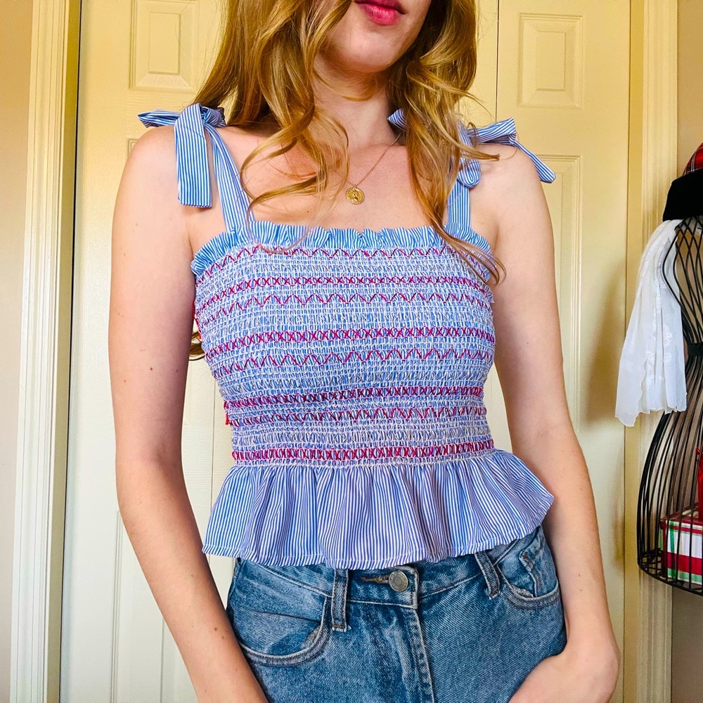 Striped Smocked Tank-top